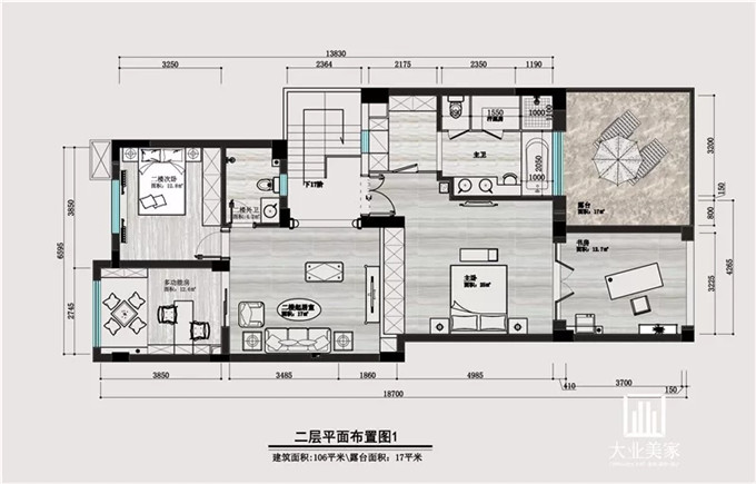 郑州大业美家装饰二层平面布局图