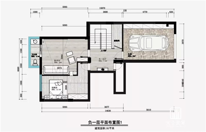郑州大业美家装饰负一层平面布局图