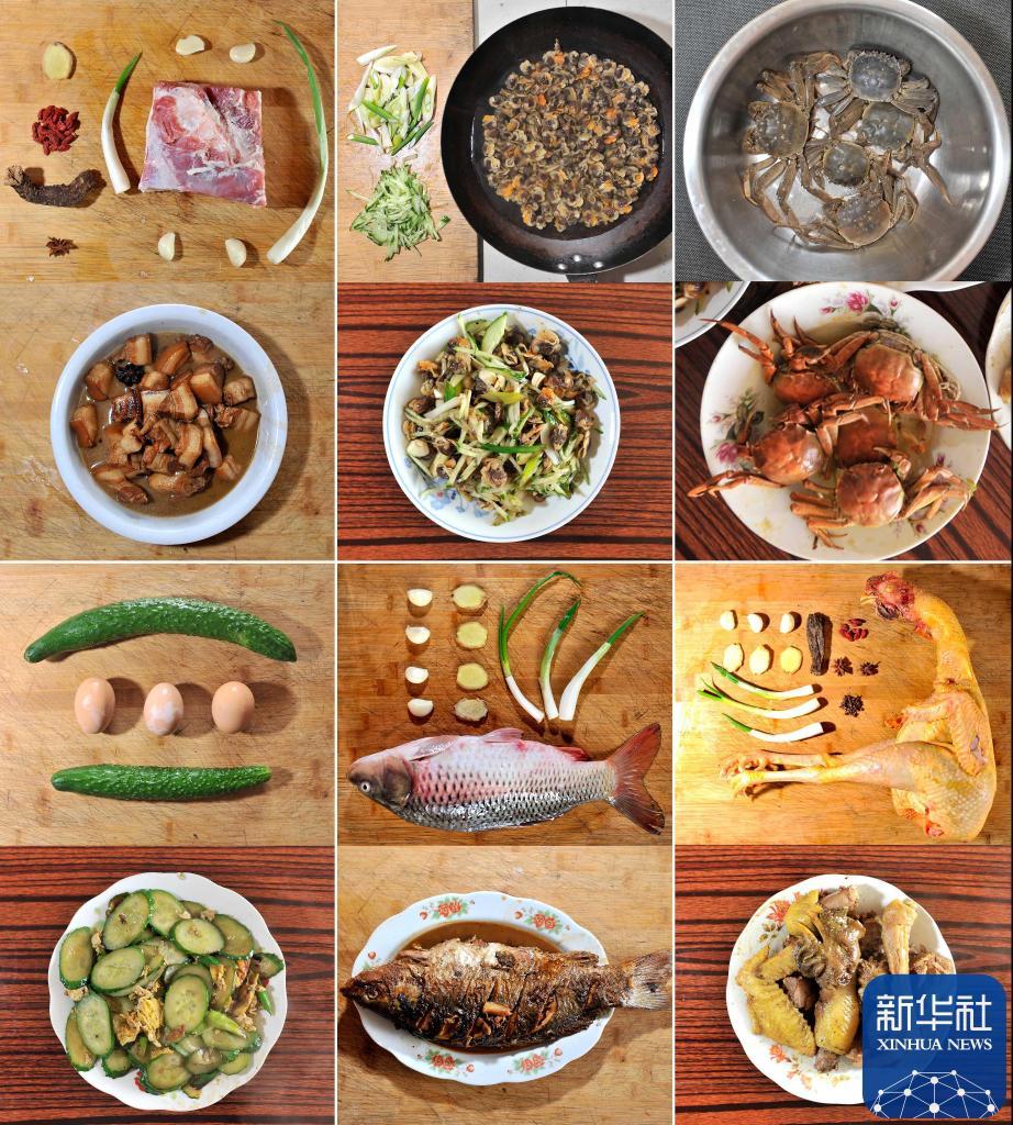这是天津市一户人家年夜饭上部分菜肴的拼版照片（2014年1月30日摄）。新华社记者 岳月伟 摄