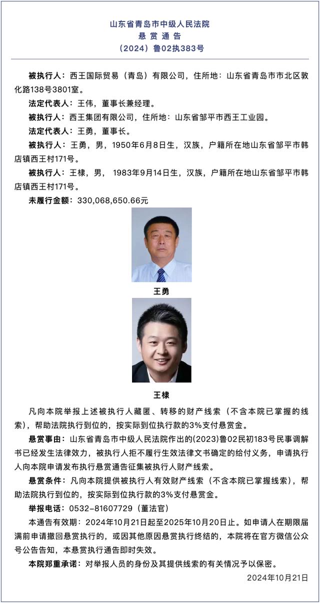 法院悬赏990万找欠3.3亿被执行人